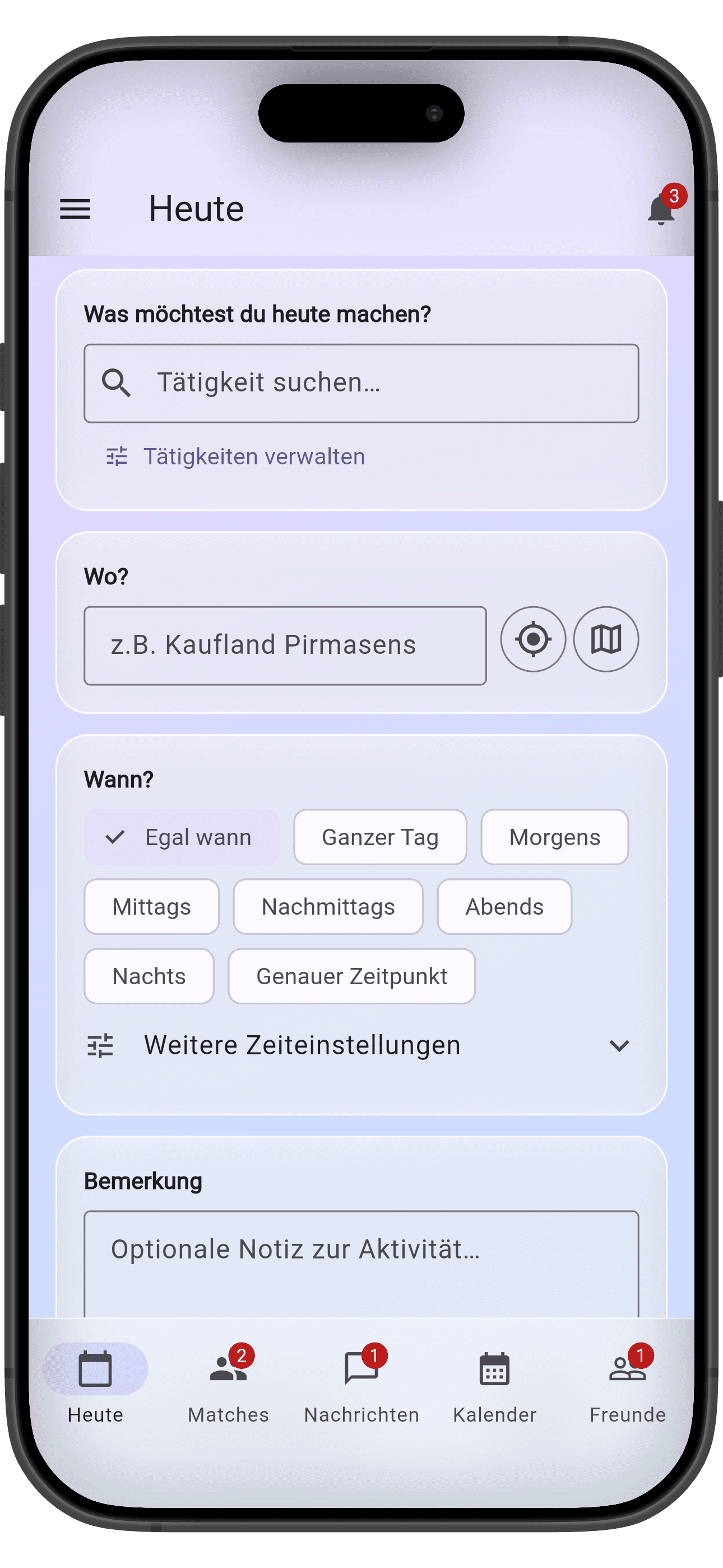 Match My Day App — Startbildschirm
